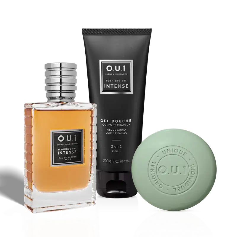 Combo Iconique 001 Intense: Eau De Parfum 75ml+ Shower Gel 200g + Sabonete de Barbear Savon Barbe 90g