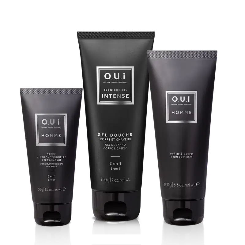 Combo Gel de Banho Iconique 001 Intense 200g + Creme de Barbear Homme 100g + Creme Multifuncional Pós-Barba Homme 50g