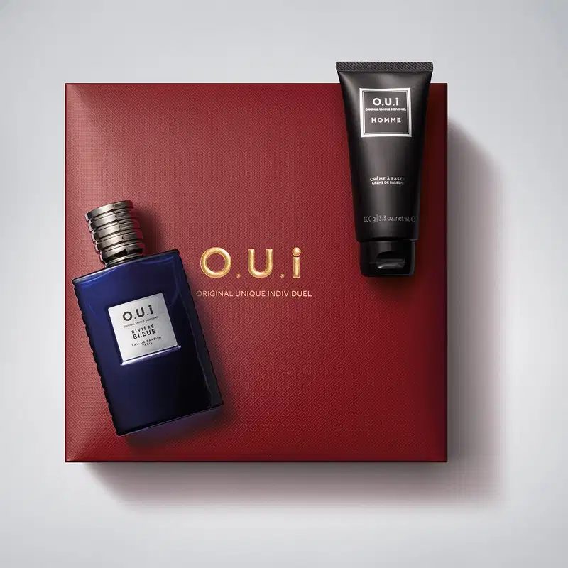 Combo O.U.I Rivière Bleue Eau De Parfum 75ml + Creme De Barbear 100g + Caixa