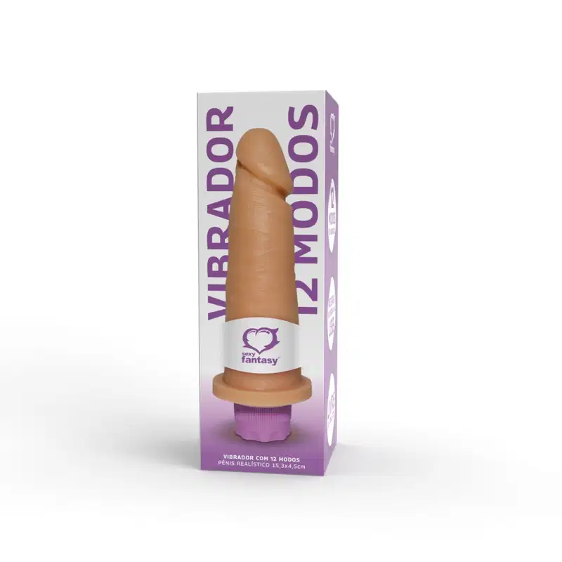 Pênis realístico vibro com 12 modos de vibração 15,3x4,5cm sexy fantasy