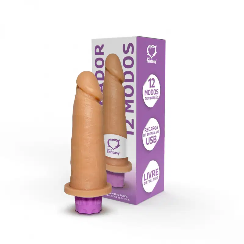 Pênis realístico vibro com 12 modos de vibração 15,3x4,5cm sexy fantasy