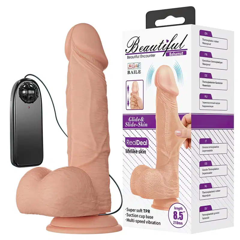 Protese em formato de Pênis Realístico Com Vibração 21,8 cm Beautiful - Baile