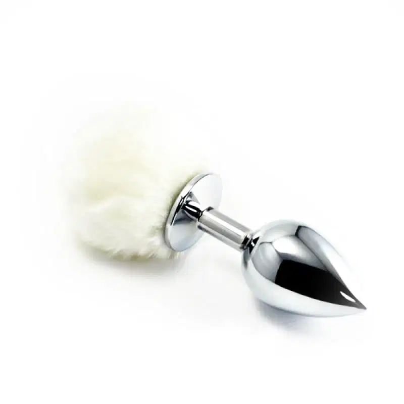 Plug Anal Coelho Pom Pom em Aço Tamanho P Branco