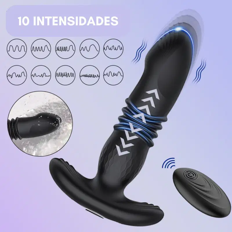 Massageador de Próstata Vai e Vem Plug Anal Controle Remoto 15,8cm x 3,8cm 10 Intensidades Silicone Recarregável