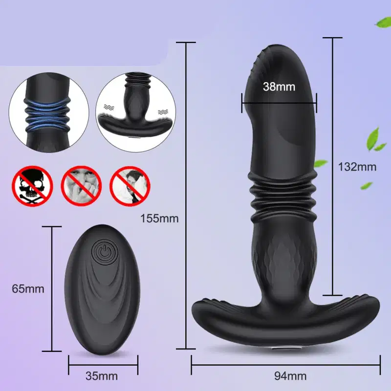 Massageador de Próstata Vai e Vem Plug Anal Controle Remoto 15,8cm x 3,8cm 10 Intensidades Silicone Recarregável
