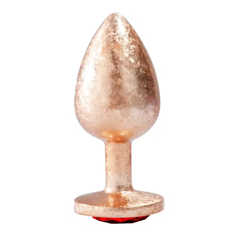 Plug Anal de Luxo Dourado com Pedra Tamanho M 8,2cm x 3,4cm