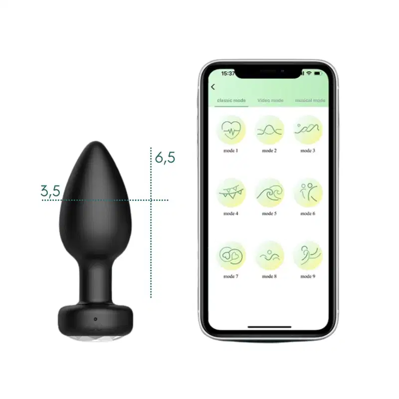 Plug Anal Vibrador com Controle por Aplicativo 10 Intensidades 6,5cm x 3,5cm Recarregável Resistente à Água