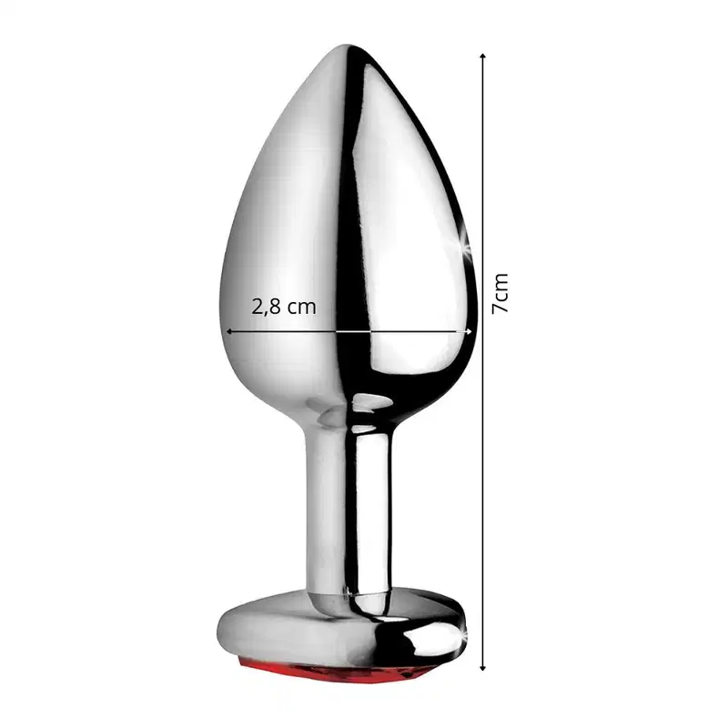 Plug Anal com Joia Coração Vermelha Tamanho P 7cm X 2,8cm