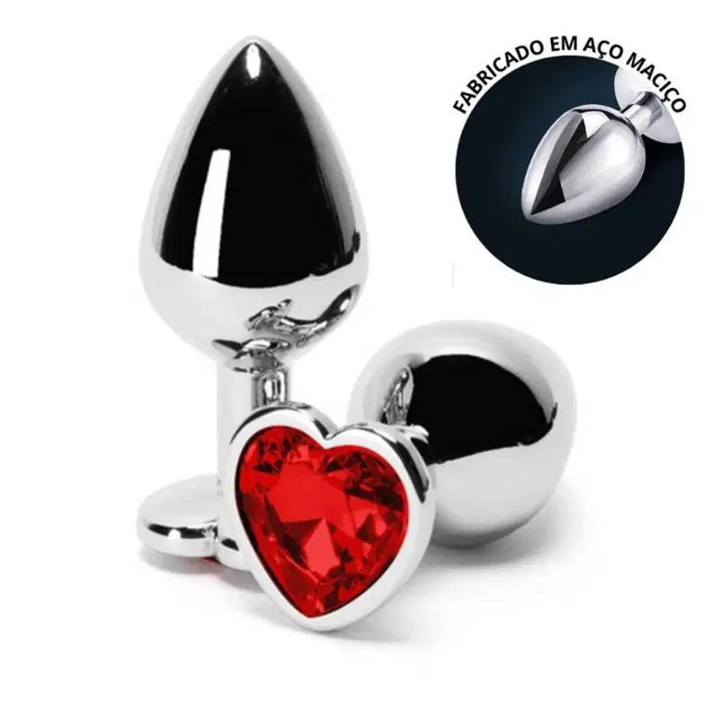 Plug Anal com Joia Coração Vermelha Tamanho P 7cm X 2,8cm