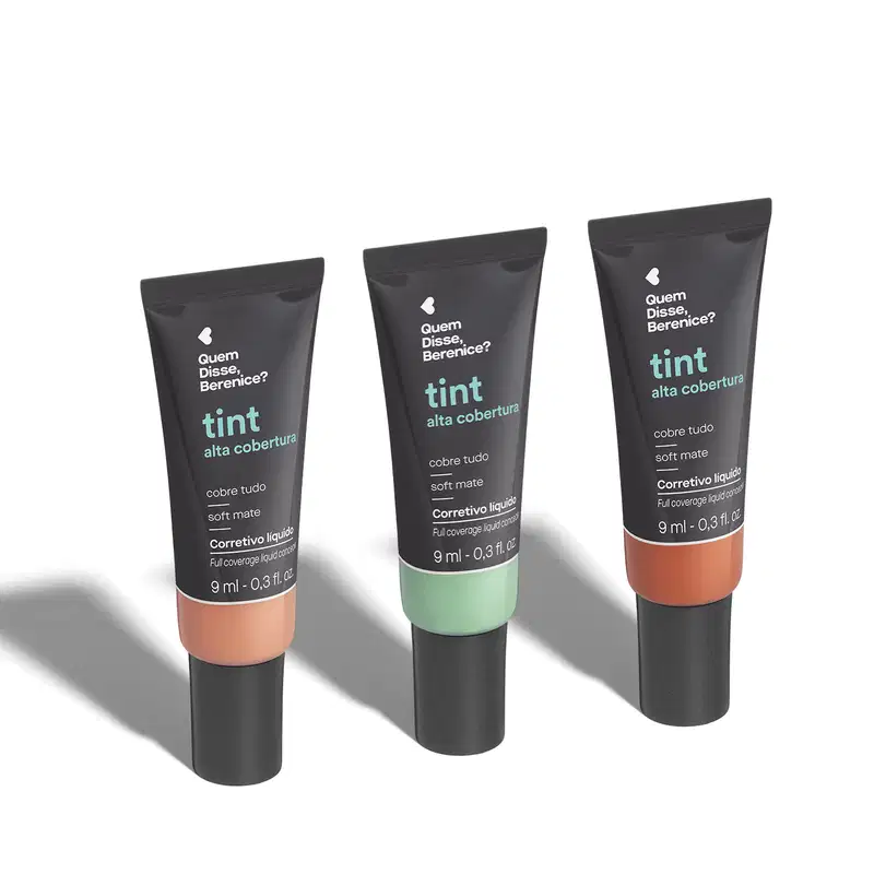 Kit Quem Disse, Berenice? Tint Alta Cobertura Corretivo Líquido Verde + Salmão + Laranja (3 Produtos)