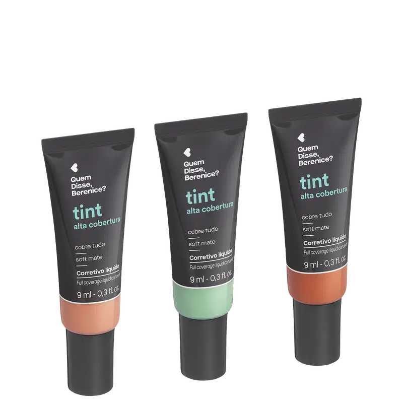 Kit Quem Disse, Berenice? Tint Alta Cobertura Corretivo Líquido Verde + Salmão + Laranja (3 Produtos)