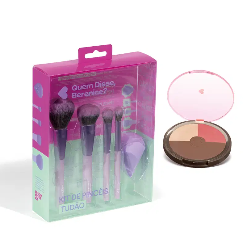 Combo Pó Compacto Facial Multiefeitos Napolitano + Kit de Pinceis Tudão