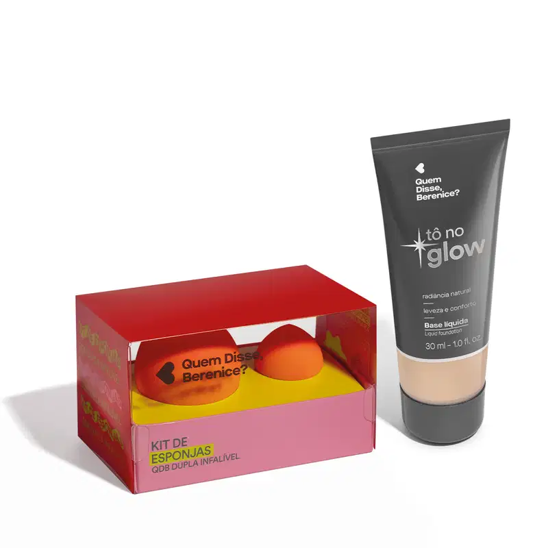 Combo Base Líquida Tô no Glow Cor 120N 30ml + Kit de Esponjas QDB