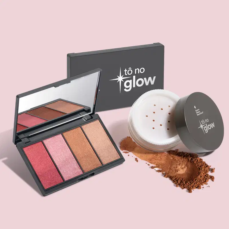 Combo Make Natural Tô No Glow: Paleta de Maquiagem Multifuncional 14,2g + Pó Solto Translúcido Cor 4 9g