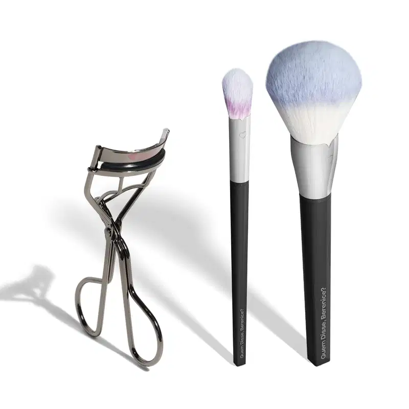 Combo Acessórios para Make: Pincel Pó + Pincel Corretivo + Curvador Cílios