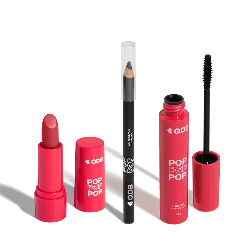 Combo POP: Máscara Para Cílios 10g + Lápis Preto Para Olhos 1,1g+ Batom Rosa Radiante 3,6g