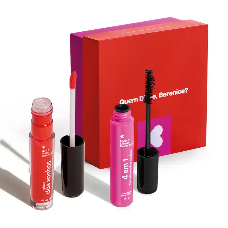 Combo Presente Dos Sonhos: Máscara De Cílios 4 em 1 10g + Gloss Vermelho  4ml + Caixa Presenteável