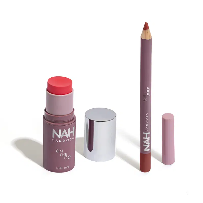 Combo By Nah Cardoso:  Lápis Contorno Labial Rosa Bold 1,1g +  Blush Stick Marrom Lovely 5g