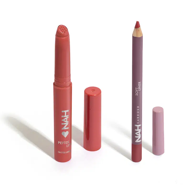 Combo By Nah Cardoso: Gloss Labial Rosa Cotton Candy 2,4ml + Lápis Contorno Labial Marrom Brave 1,1g