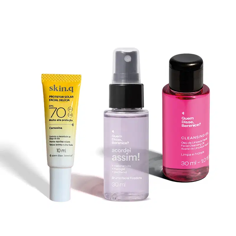 Combo Mini Skincare: Protetor Solar Facial FPS 70 10ml  + Bruma Facial Fixadora 30ml + Óleo de Limpeza Facial 30ml