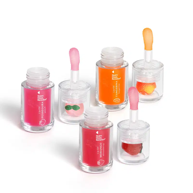 Combo Vitaminadas Cuide-se Bem:  Lip Oil Vermelho Morango 3,5ml +  Lip Oil Rosa Fúcsia Pessegura 3,5ml + Lip Oil Coral Tangerina 3,5ml
