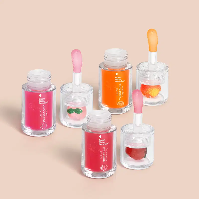 Combo Vitaminadas Cuide-se Bem:  Lip Oil Vermelho Morango 3,5ml +  Lip Oil Rosa Fúcsia Pessegura 3,5ml + Lip Oil Coral Tangerina 3,5ml