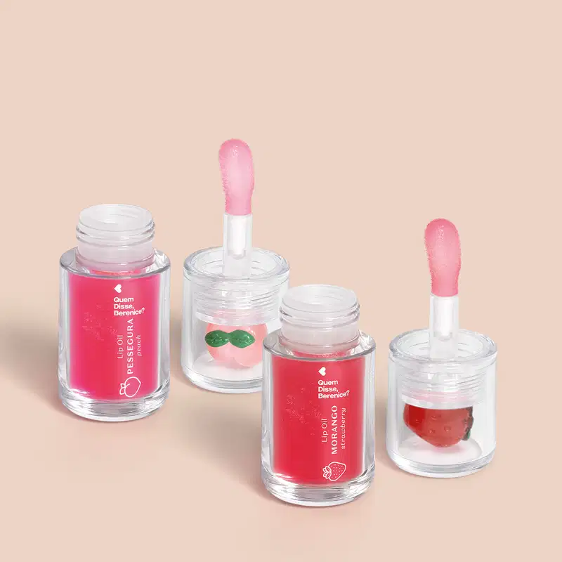 Combo Lip Oil Cuide-se Bem: Vermelho Morango 3,5ml + Rosa Fúcsia Pessegura 3,5ml