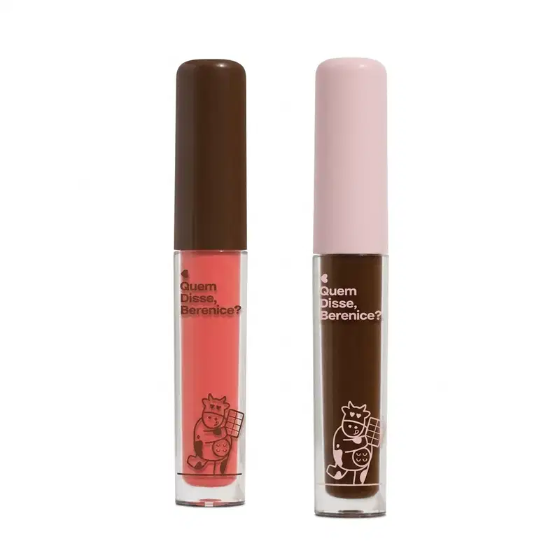 Combo Deleite Chocolatudo: Gloss Brilho Labial Rosa 4ml + Gloss Brilho Labial Marrom 4ml