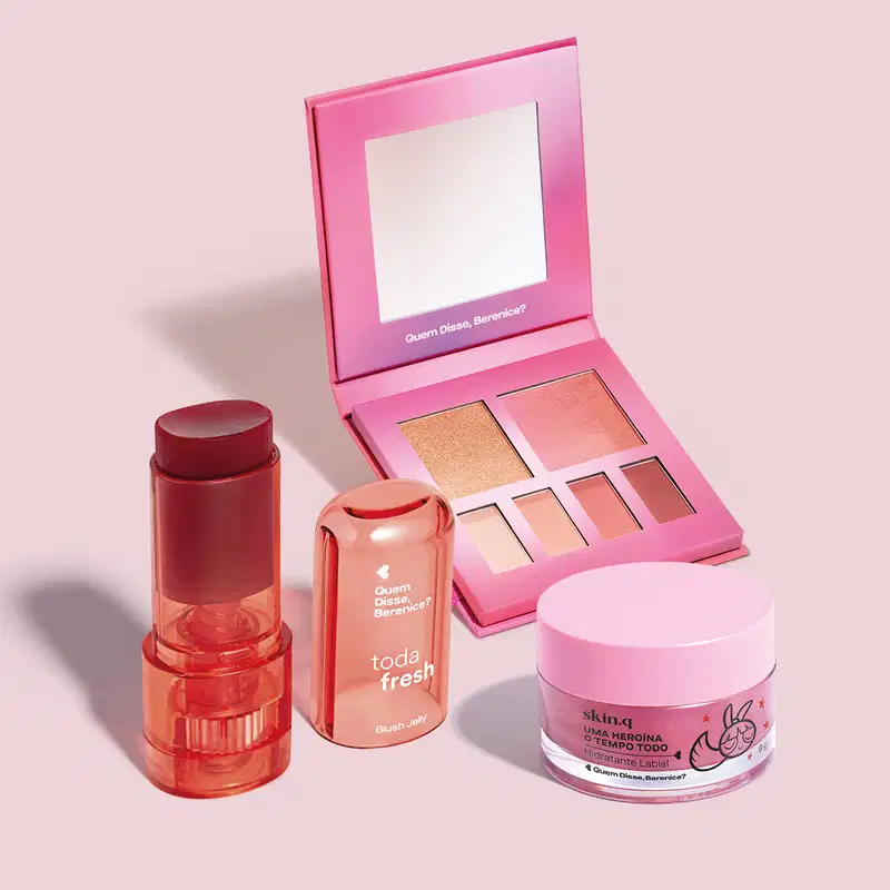 Combo Make Rosa: Hidratante Labial 9g + Blush Jelly Bordô 5g + Paleta De Maquiagem Multifuncional Rosa 7g