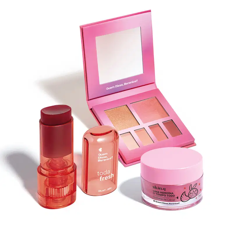 Combo Make Rosa: Hidratante Labial 9g + Blush Jelly Bordô 5g + Paleta De Maquiagem Multifuncional Rosa 7g