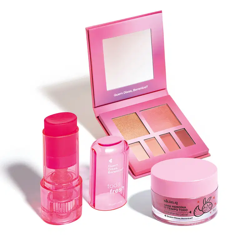 Combo Make Cor De Rosa: Hidratante Labial 9g + Blush Jelly Bordô 5g + Paleta De Maquiagem Multifuncional Rosa 7g