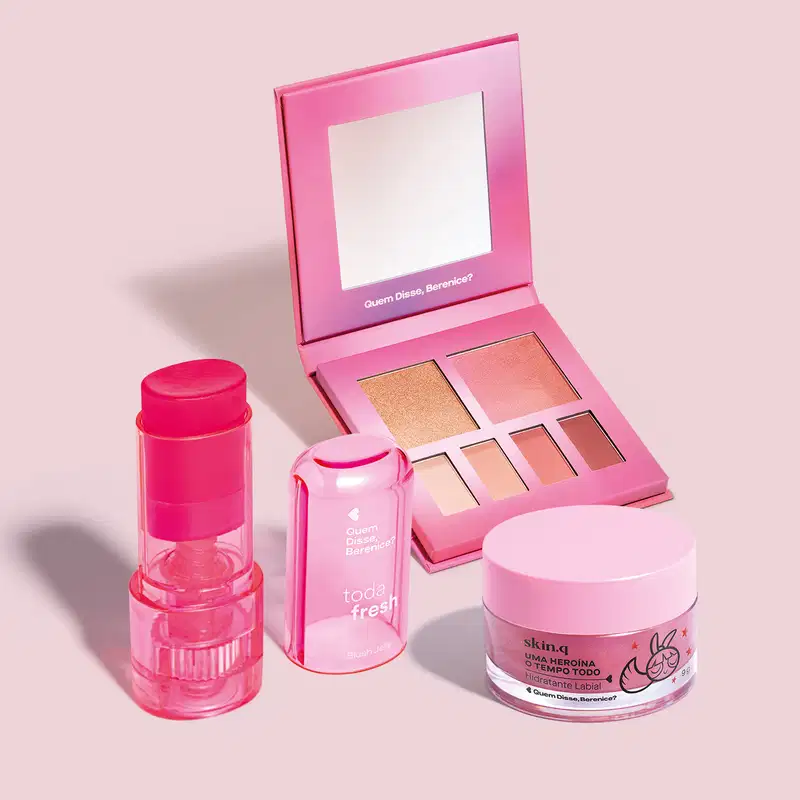 Combo Make Cor De Rosa: Hidratante Labial 9g + Blush Jelly Bordô 5g + Paleta De Maquiagem Multifuncional Rosa 7g