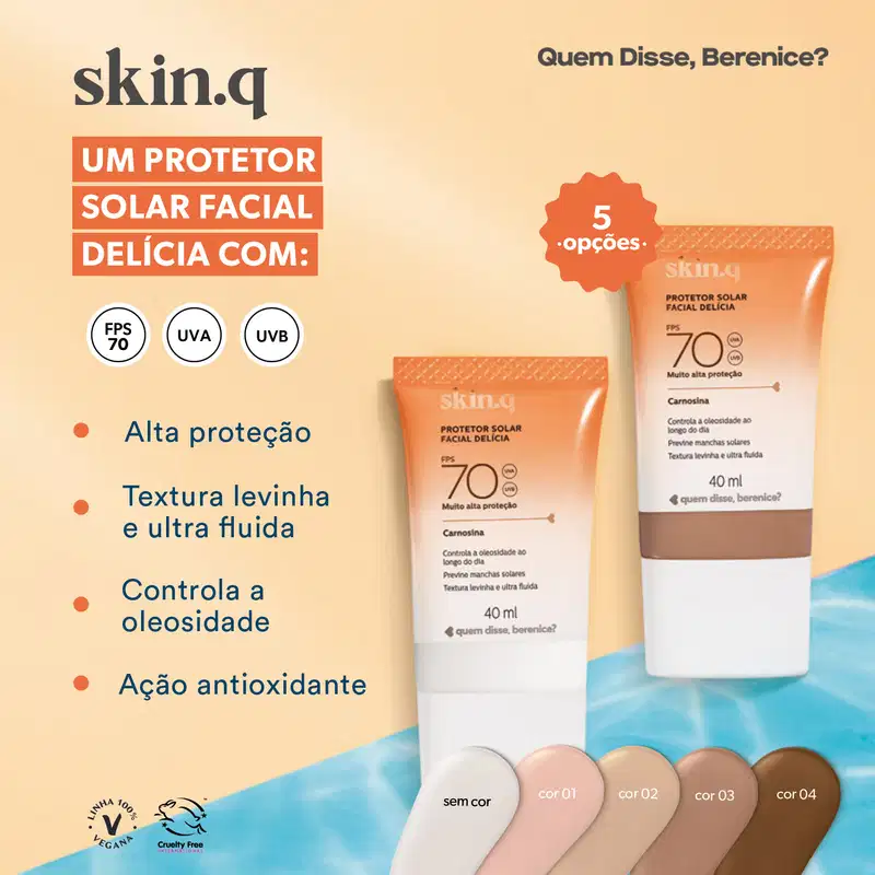 Protetor Solar Facial Delícia FPS 70 Skin.q Cor 03 40ml