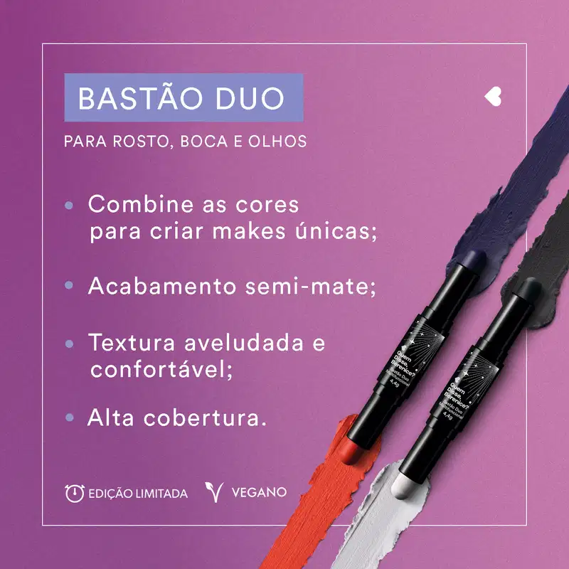 Bastão Duo Multifuncional Laranja e Roxo 4,4g