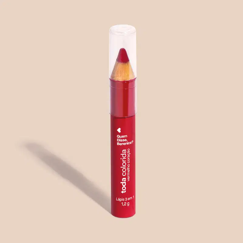 Lápis Multifuncional 3 Em 1 Vermelho Coração Toda Colorida 1,2g