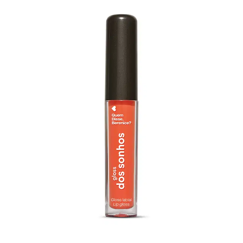 Batom líquido coral Coraldex dos Sonhos Quem Disse, Berenice? em tubo cilíndrico transparente mostrando a tonalidade do produto e tampa preta.
