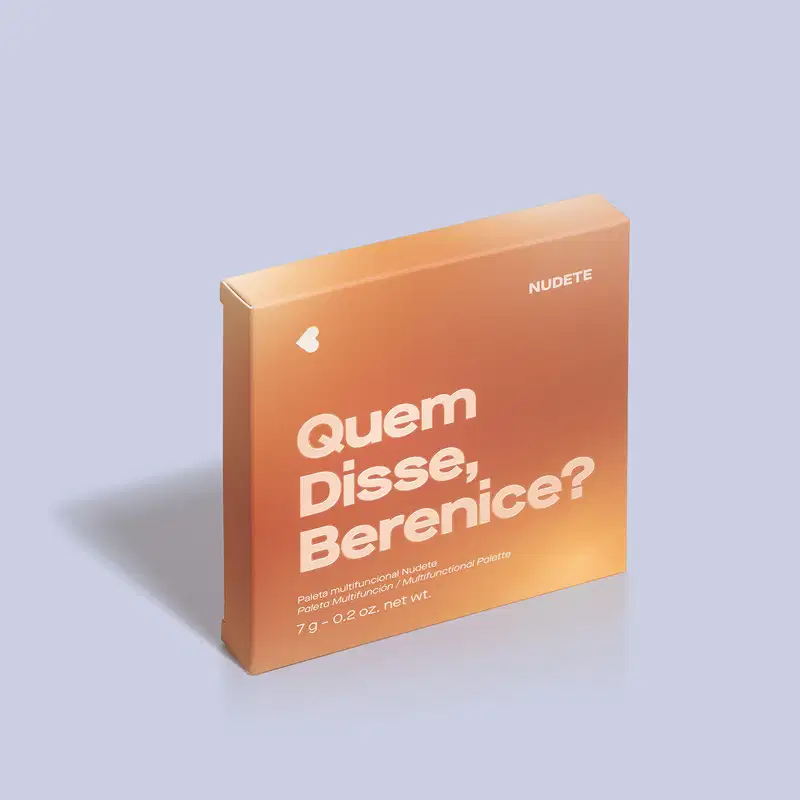 A caixa de um produto de maquiagem da marca Quem Disse, Berenice? chamado "Nudete". A caixa é de cor laranja e contém o texto "Quem Disse, Berenice?" em grande destaque, juntamente com a descrição "Paleta multifuncional