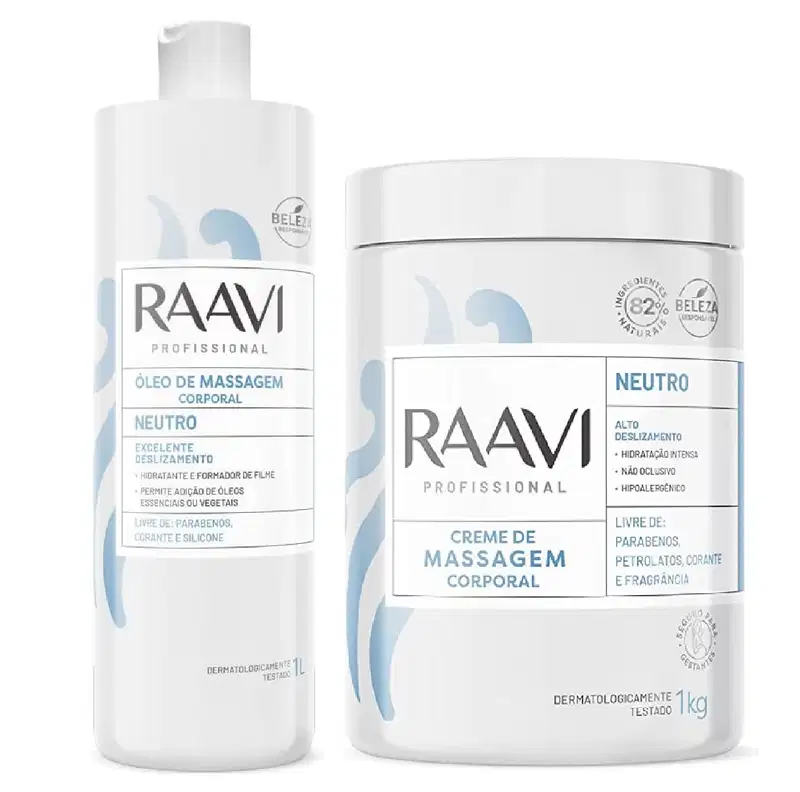 Raavi Kit Para Massagem Óleo Neutro 1L+Creme Neutro 1kg
