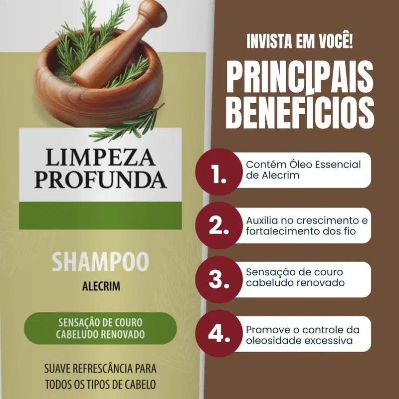 Kit 2 Unidades Shampoo de Alecrim 500ml