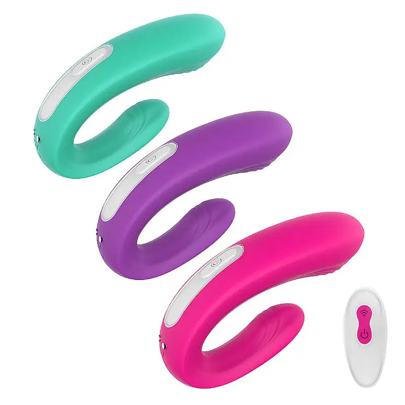 Vibrador de Casal Recarregável anatômico e flexível em silicone com controle remoto Cor Azul