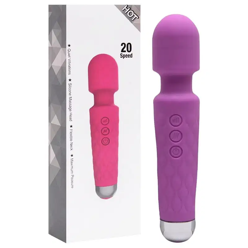 Vibrador massageador varinha em silicone com 20 modos de vibração Cor ROXO