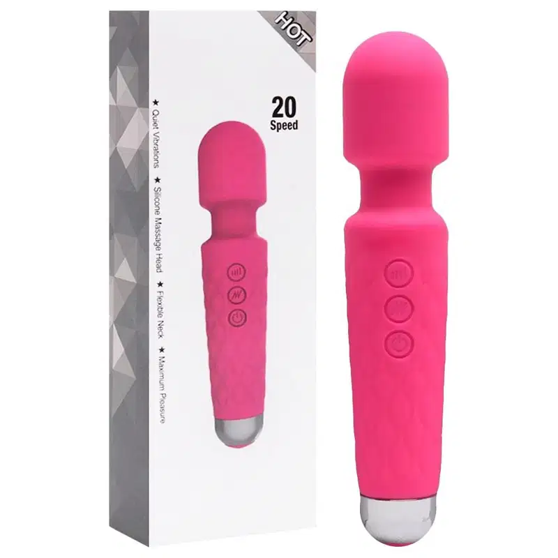 Vibrador massageador varinha em silicone com 20 modos de vibração Cor VINHO