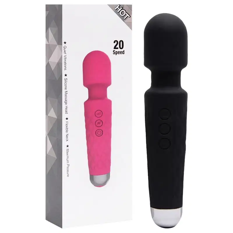 Vibrador massageador varinha em silicone com 20 modos de vibração Cor VINHO