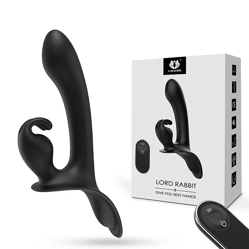 Vibrador Strapless Duplo Lord Rabbit S-Hande 3 Motores com Controle Remoto USB Cor Preto