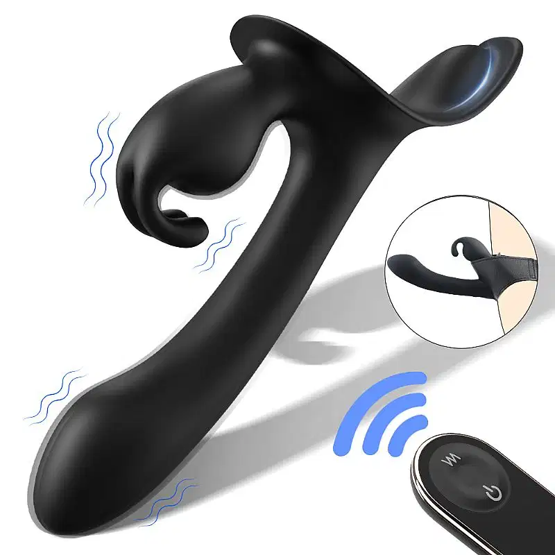 Vibrador Strapless Duplo Lord Rabbit S-Hande 3 Motores com Controle Remoto USB Cor Preto