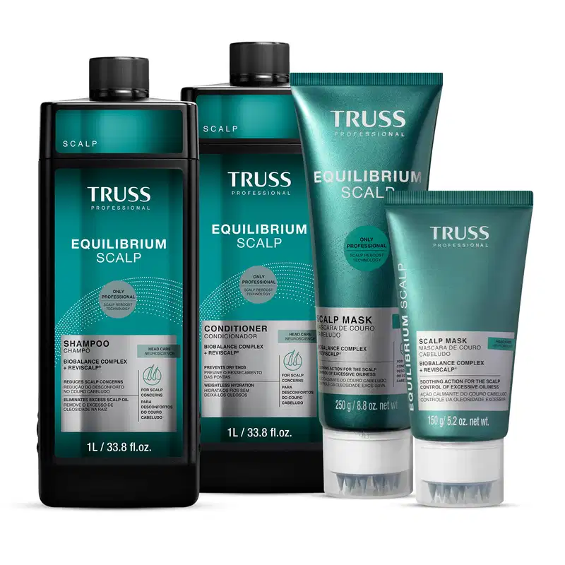 Combo Truss Equilibrium Scalp: Shampoo 1L + Condicionador 1L + Máscara 250g + Máscara 150g