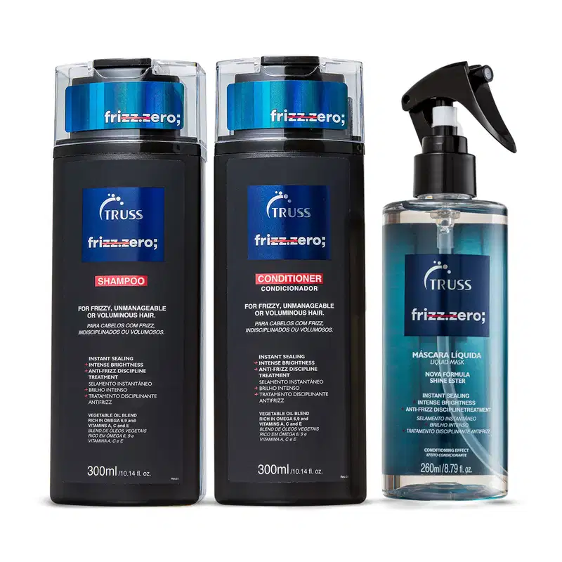 Combo Frizz Zero: Shampoo Frizz Zero 300ml + Condicionador 300ml + Máscara Líquida Frizz Zero 260ml