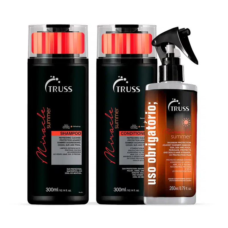 Combo Uso Obrigatório; Miracle Summer: Shampoo 300ml + Condicionador 300ml + Reconstrutor 260ml