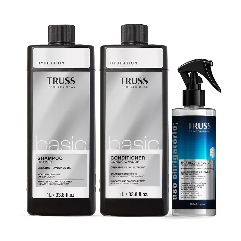Combo Shampoo Basic 1L + Condicionador Basic 1L + Spray Uso Obrigatório; 260ml | Truss