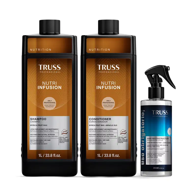Combo Truss Shampoo Nutri Infusion 1l + Condicionador Nutri Infusion 1l + Spray Uso Obrigatório;